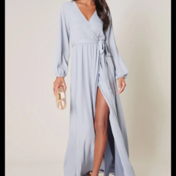 NWT! Sugarlips Wholehearted Dusty Blue Faux Wrap Maxi Dress Medium - Picture 1 of 16